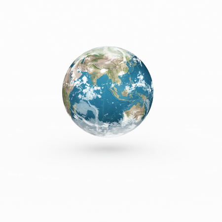 3D Earth model on white background with shadow.の写真素材