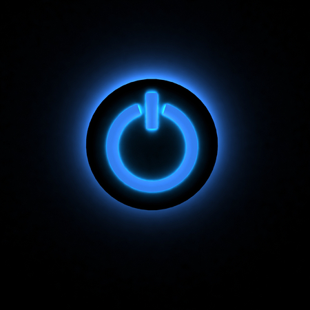 3D power button lighting in darkness.の写真素材