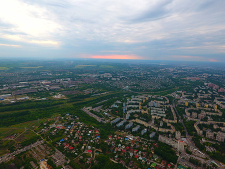 Aerial view. Houses and roads in the city Dnepr, Ukraine.の写真素材