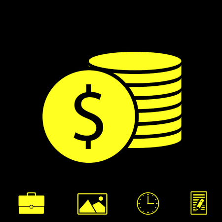 Image of dollar coins, money vector icon, isolated on black backgroundのイラスト素材