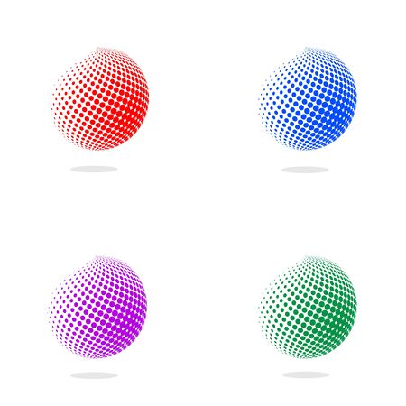 Abstract globe dotted sphere. 3d halftone effect vector background. Color vector illustration.のイラスト素材