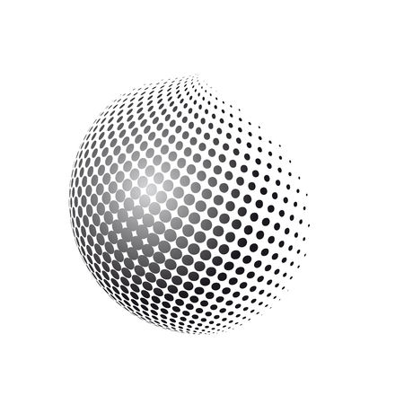 Abstract globe dotted sphere, 3d halftone effect vector background. Black and white vector illustration.のイラスト素材