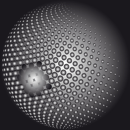 Abstract globe dotted sphere, 3d halftone effect in black and white  illustration.のイラスト素材