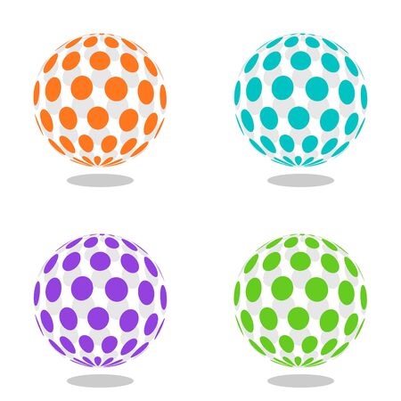 Abstract globe dotted sphere, 3d halftone effect vector background. Color set of vector illustration.のイラスト素材
