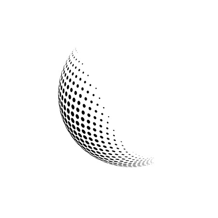 Abstract globe dotted sphere, 3d halftone effect vector background. Black and white vector illustration.のイラスト素材