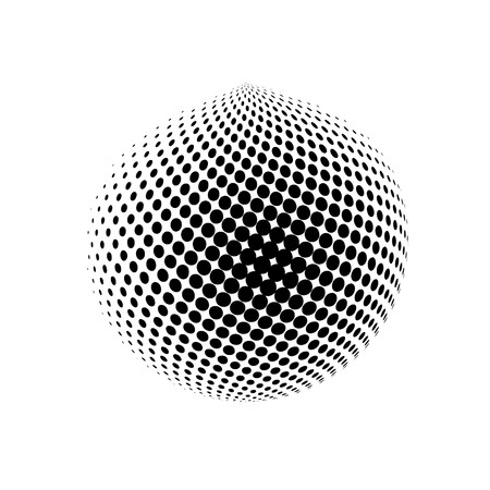 Abstract globe dotted sphere, 3d halftone effect vector background. Black and white vector illustration.のイラスト素材
