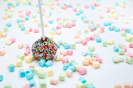 Brownie cake pops with color sugar pearls and marshmallow
