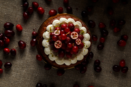 Red velvet cake on dark backgroundの写真素材