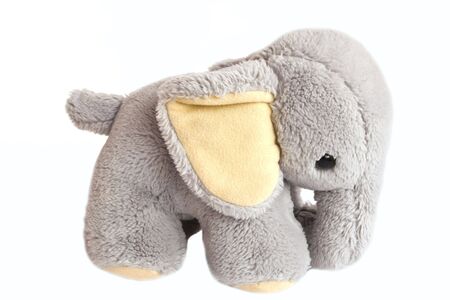 grey elephant on white, plush toyの写真素材