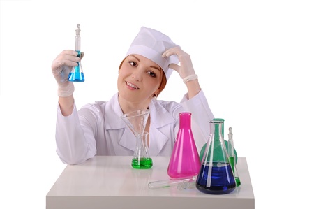 doctor in a robe and with a flask in one hand