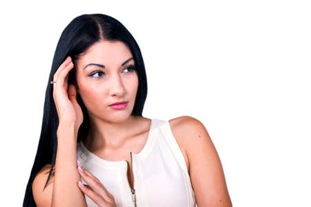 Beautiful woman with dark hairの写真素材