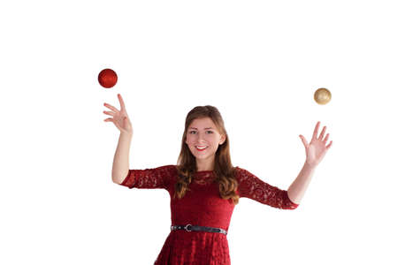 girl uses magic and raises Christmas Toysの写真素材