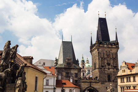 Gothic tower in Prague city center, Czech republicの写真素材