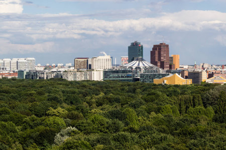 Cityscape of Berlin and road in Tiergarten park landscape in cloudy dayの写真素材