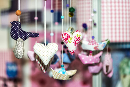 Colorful christmas decoration handmade toys, selective focus