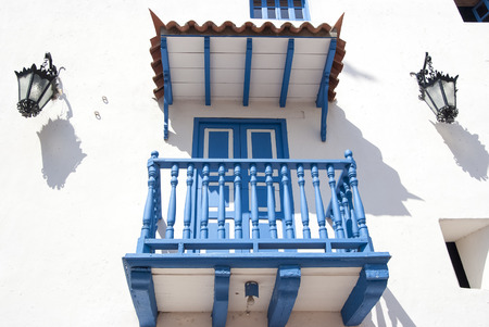 White blue balcony with lampsのeditorial素材