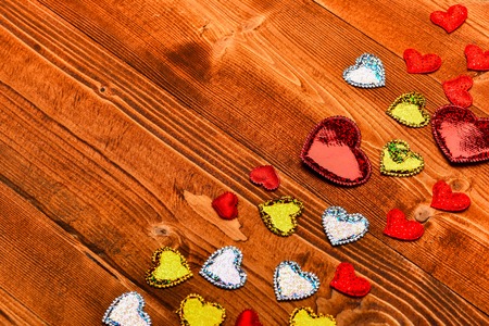 colorful little cute decorative valentine hearts background, top viewの写真素材