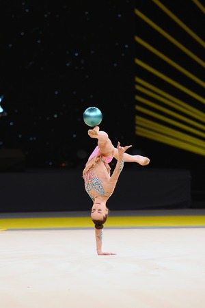 Kyiv, Ukraine- March 17, 2017: gymnast perform at rhythmic gymnastics competition "Deriugina cup" at Place of sport in Kyiv , Ukraineのeditorial素材