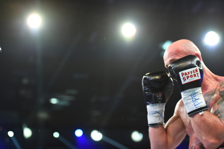 Gdansk, Poland -September 17, 2016: An unidentified boxers in the ring during fight for ranking points in the Ergo Arena, Gdansk, Polandのeditorial素材