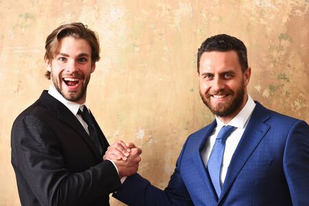 Boss and employee concept. Young manager passed interview and got jobの写真素材