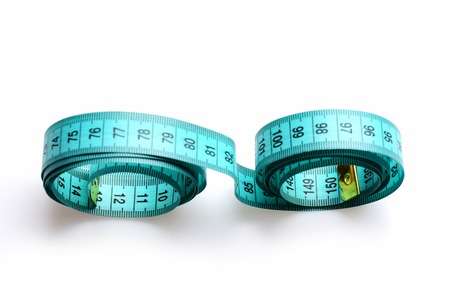 Curly flexible ruler. Cyan tape for measuring isolated on white background
