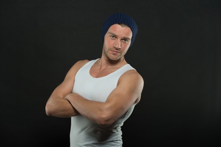 fashion and beauty, sport and fitness, health and dieting, man in hatの写真素材