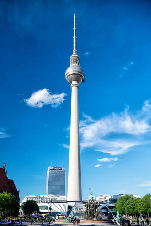 Berlin, Germany-May 31, 2017: view of Berlin skyline with famous TV tower at Alexanderplatz and dramatic cloudscape, Germany. Berlinのeditorial素材