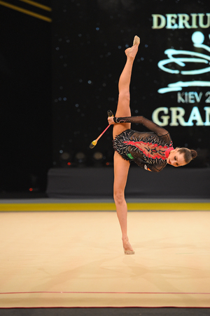 Kyiv, Ukraine- March 17, 2017: gymnast perform at rhythmic gymnastics competition "Deriugina cup" at Place of sport in Kyiv , Ukraineのeditorial素材