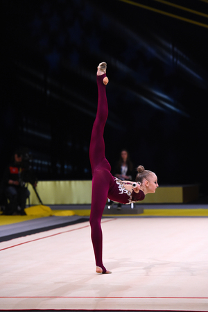 Kyiv, Ukraine- March 17, 2017: gymnast perform at rhythmic gymnastics competition "Deriugina cup" at Place of sport in Kyiv , Ukraineのeditorial素材
