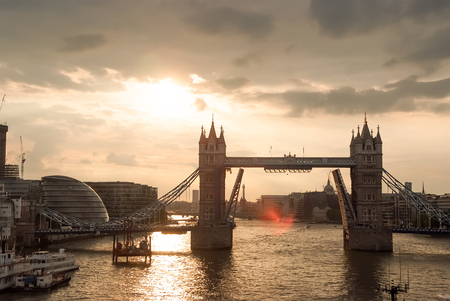 Tower Bridge in London, United Kingdom. Sunset with beautiful clouds. English symbolsの写真素材