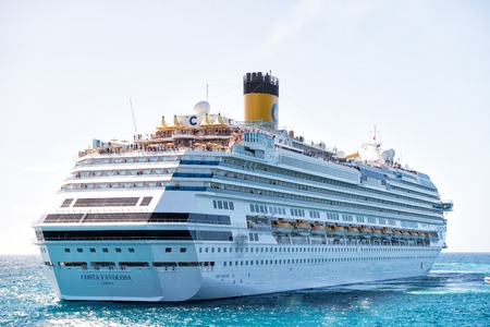 Miami, USA-January 24. 2016: cruise ship Costa Favolosa. Large luxury white cruise ship liner on sea water and cloudy sky backgroundのeditorial素材