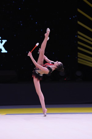 Kyiv, Ukraine- March 17, 2017: gymnast perform at rhythmic gymnastics competition "Deriugina cup" at Place of sport in Kyiv , Ukraineのeditorial素材