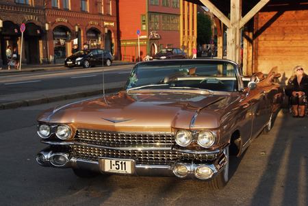 Bergen, Norway - January 26, 2010: classic chevrolet cabriolet car automobile parked on asphalt road in city on sunny day. Retro, vintage, style. Transport, transportation, travelling concept.のeditorial素材