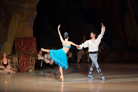 Kyiv, Ukraine- April 7, 2017 : ballet dancers Aleksandr Stoyanov and Katerina Kukhar dancing during...