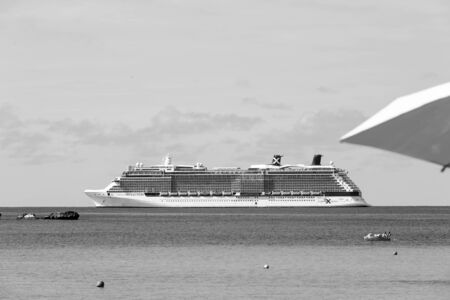 Great stirrup cay, Bahamas - January 8, 2016: luxury white cruise ship or passenger liner in...