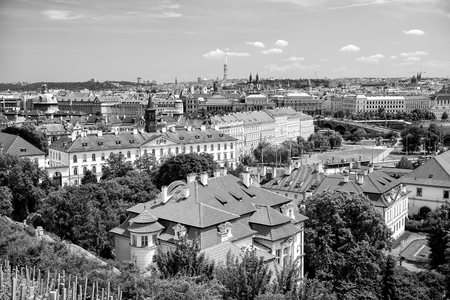 Prague, Czech Republic. aerial view of Prague panorama with blue skyの写真素材