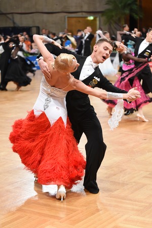 Stuttgart, Germany - August 15, 2015: An unidentified dance couple in a dance pose during Grand Slam...