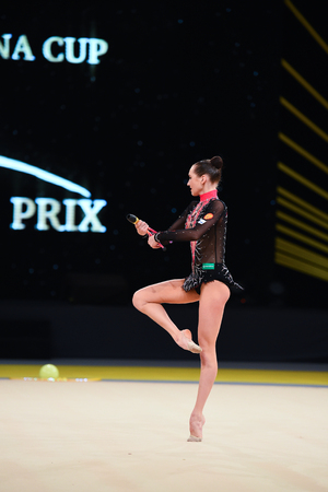 Kyiv, Ukraine- March 17, 2017: gymnast perform at rhythmic gymnastics competition "Deriugina cup" at Place of sport in Kyiv , Ukraineのeditorial素材
