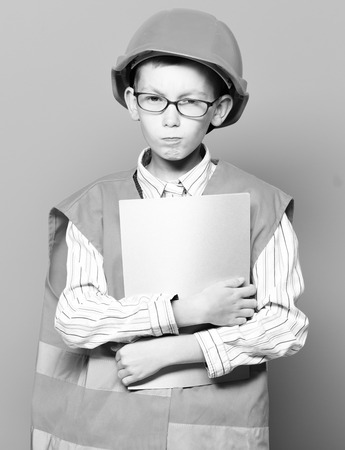 young cute builder boyの写真素材