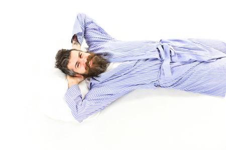 Slept well oncept. Man relax and having rest,の写真素材