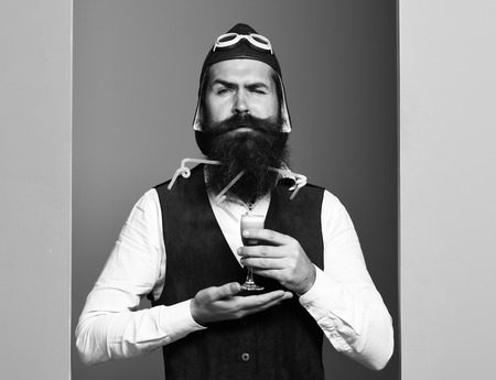 serious handsome bearded pilotの写真素材
