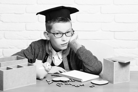 young cute little pupil boyの写真素材