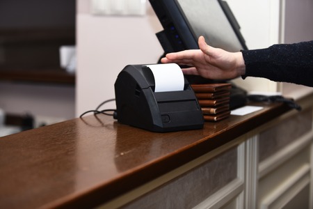 Credit card payment and bill for purchase. Cash counterの写真素材