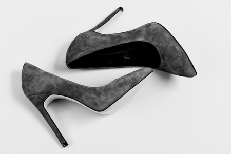 fashion shoes. Pair of blue suede high heel shoesの写真素材