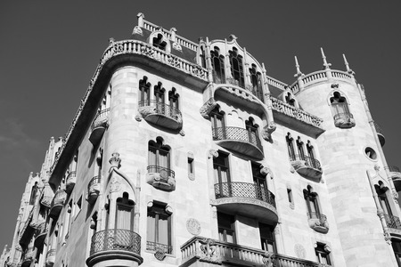 Barcelona, Spain - March 30, 2016: Casa Fuster hotel building on blue sky. Modernist architecture of Barcelona. Design and style.の写真素材