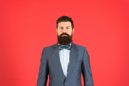 Delight in the details. Business success. Mature businessman. Bearded man hipster in bow. fashion look. Stylish businessman. Bearded man in formal suit. Successful businessman. Confident businessman.の写真素材