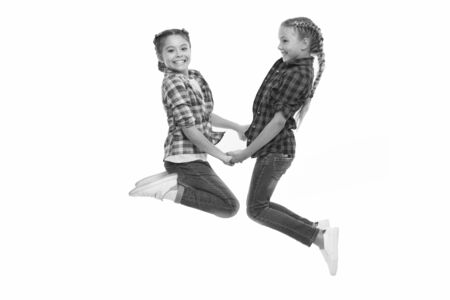 Best friend dressing. Girls friends wear similar outfits have same hairstyle kanekalon braids white...