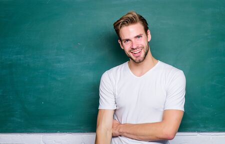 Master of simplification. Man teacher in front of chalkboard. Advantages for male elementary teacher...