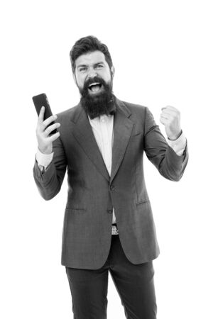 digital marketing concept. success deal. Business talk. Agile business. mature man. bearded businessman in suit. business communication. man speaking on phone. Sharing good news. digital marketingの写真素材