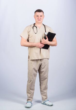 medicine health. nurse laboratory assistant. family doctor. man in medical uniform. Treatment prescription. confident doctor with stethoscope. pediatrician intern. Medical tool. Passionate about workの写真素材